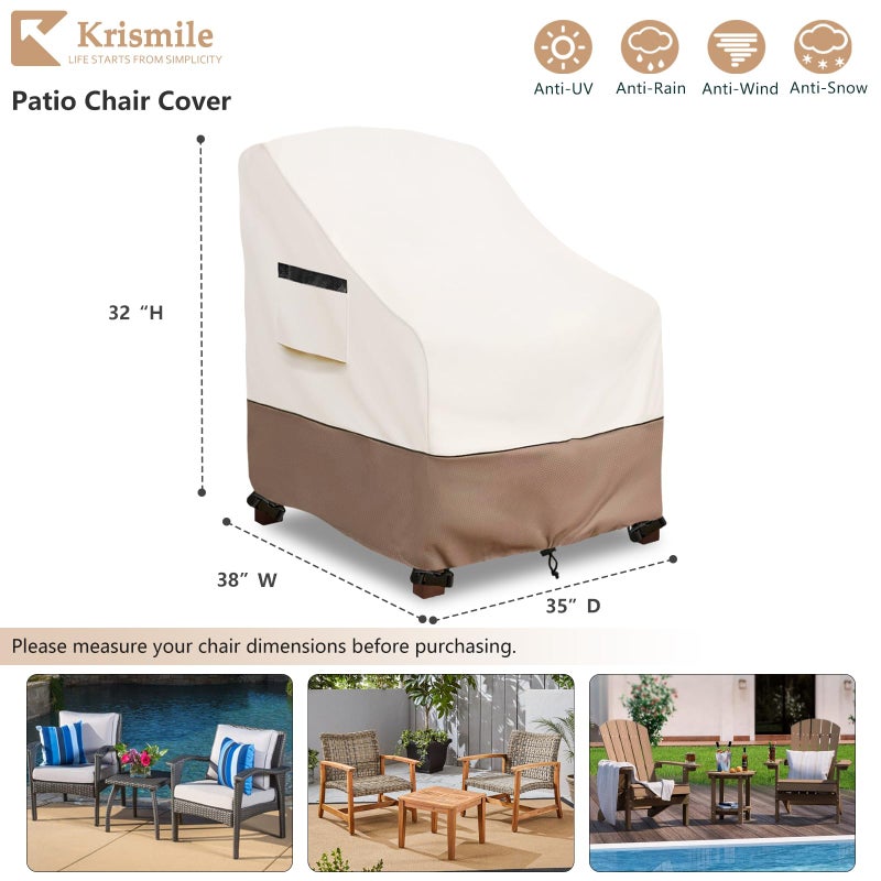 Krismile Patio Chair Covers Waterproof Outdoor Furniture Cover, All-Weather Protection Outdoor Lawn Patio Furniture Covers 2 Pack for 35"" W x 38"" D x 32"" H,Beige - Image 2